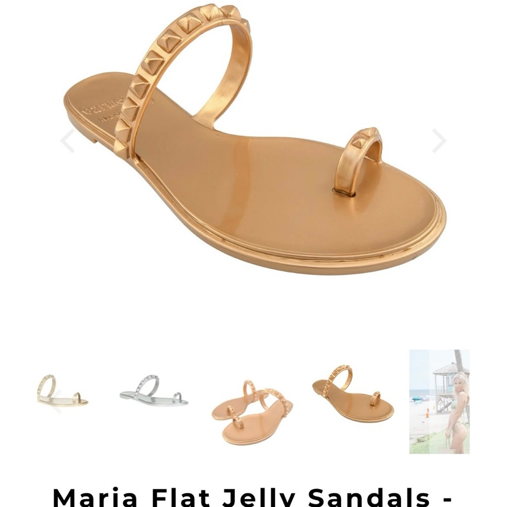 Carmen Sol Maria Gold Flat Jelly Metallic Sandals